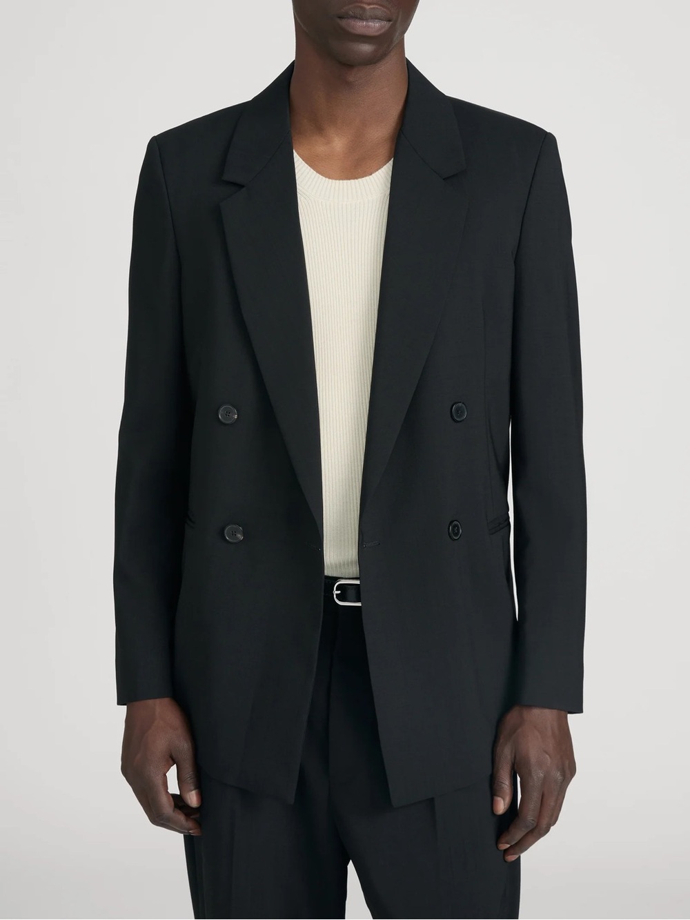 Frame Black Double-Breasted Tropical Wool Men's Blazer